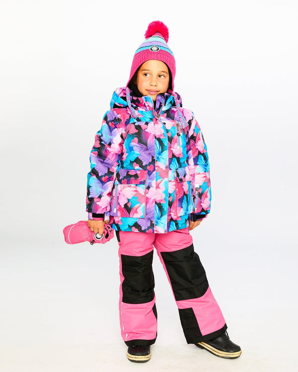 Two-Piece Play Snowsuit Flash Coral With Butterfly Print Jacket Snowsuits Deux par Deux