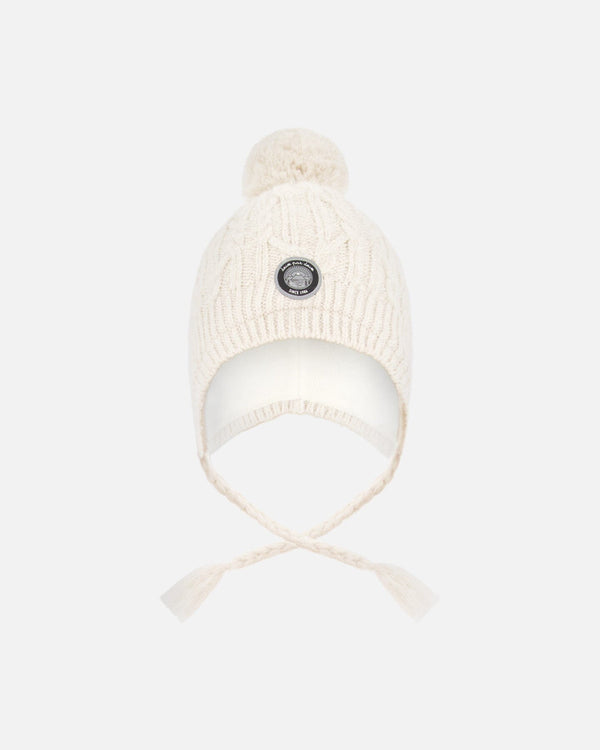 Lined Winter Hat With Pompom Off-White - H10XT1_165
