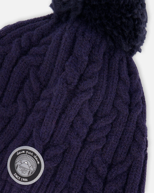 Lined Winter Hat With Pompom Navy Blue - H10XT1_479