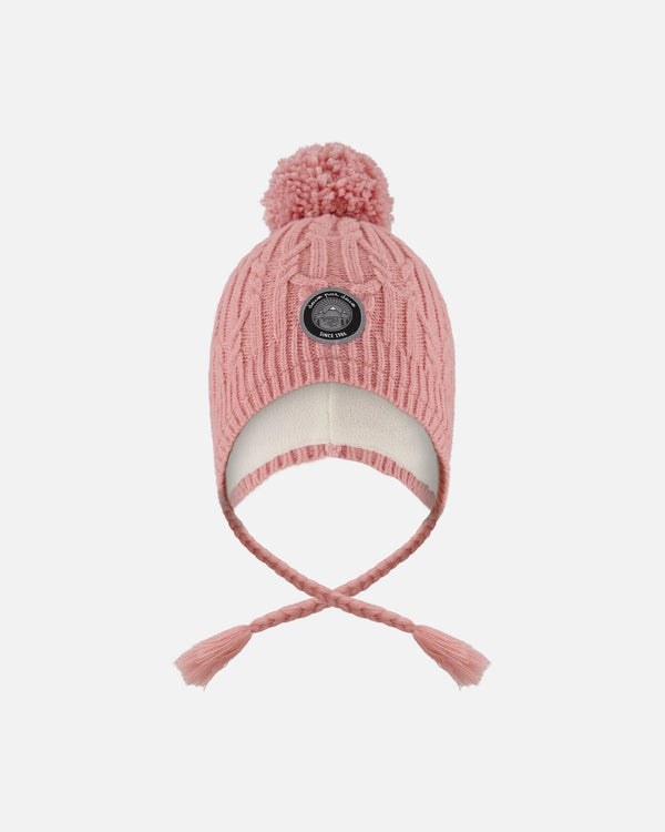 Lined Winter Hat With Pompom Dusty Pink - H10XT1_637