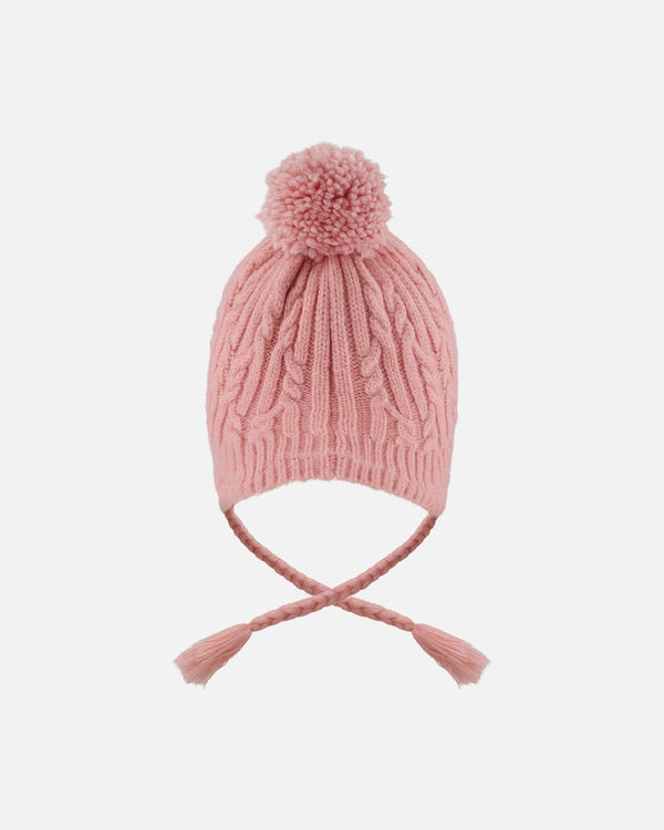 Lined Winter Hat With Pompom Dusty Pink - H10XT1_637