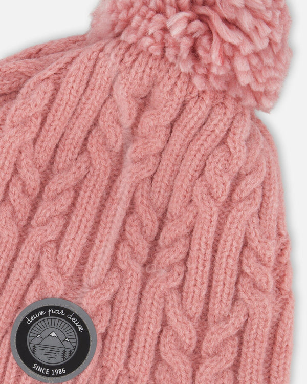 Lined Winter Hat With Pompom Dusty Pink - H10XT1_637