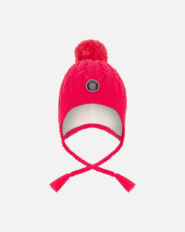 Lined Winter Hat With Pompom Flash Coral - H10XT1_640