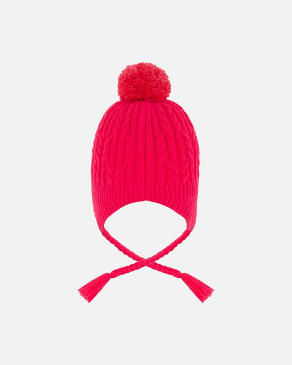 Lined Winter Hat With Pompom Flash Coral - H10XT1_640