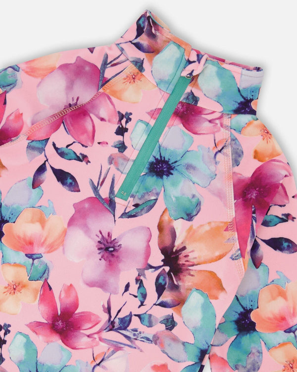 Two-Piece Thermal Underwear Set Pink Watercolor Flower Print - H10Y600_012