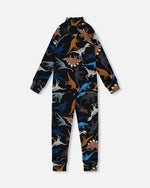 Two-Piece Thermal Underwear Seat Black Dinosaur Print - H10Y600_026