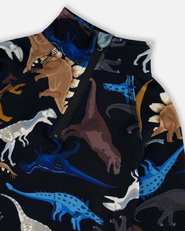 Two-Piece Thermal Underwear Seat Black Dinosaur Print - H10Y600_026