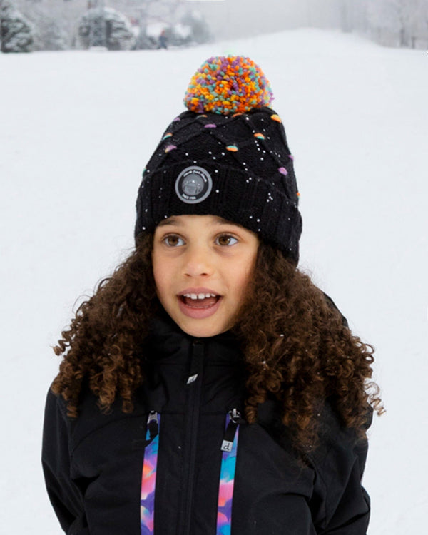 Lined Knit Pompom Hat Black And Multicolor With Little Sequins - H10Z02_000