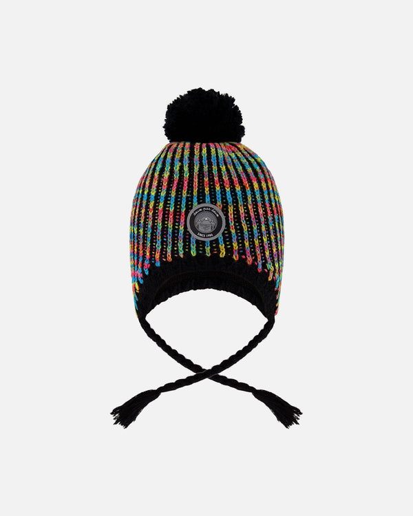 Lined Peruvian Knit Pompom Hat Black And Multicolor - H10Z03_000
