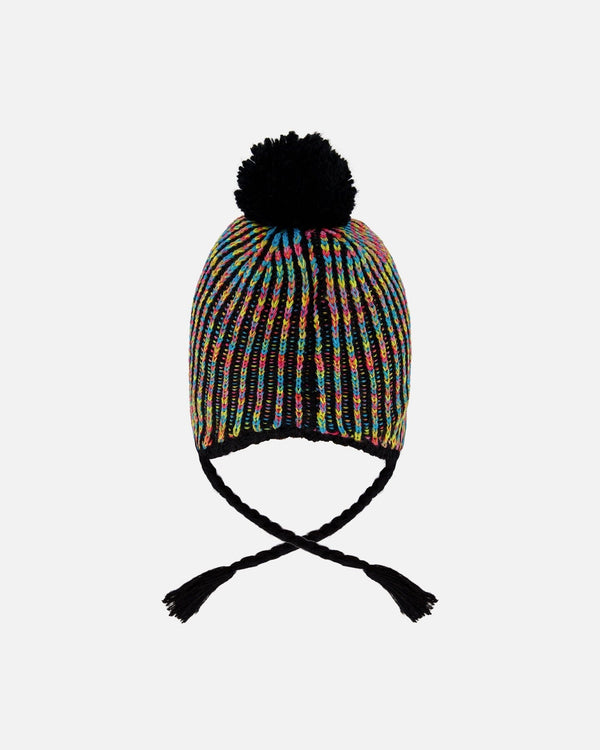 Lined Peruvian Knit Pompom Hat Black And Multicolor - H10Z03_000