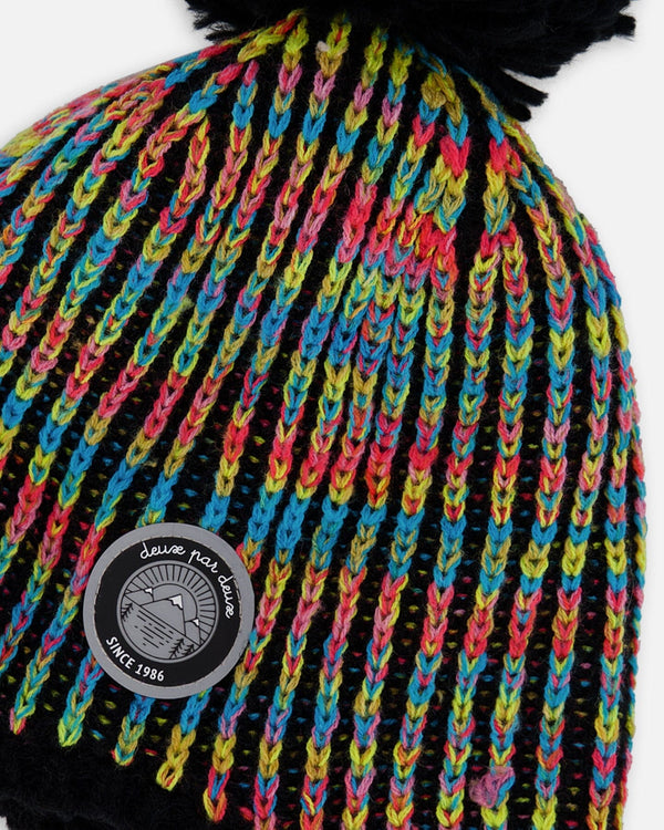 Lined Peruvian Knit Pompom Hat Black And Multicolor - H10Z03_000