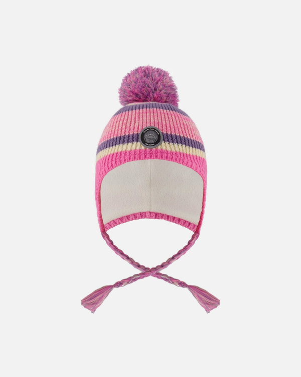 Lined Peruvian Knit Pompom Hat Pink And Purple - H10Z05_000