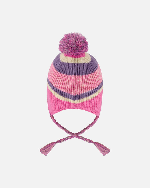 Lined Peruvian Knit Pompom Hat Pink And Purple - H10Z05_000