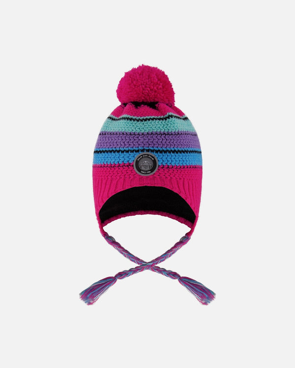 Lined Peruvian Knit Pompom Hat Pink And Multicolor - H10Z07_000