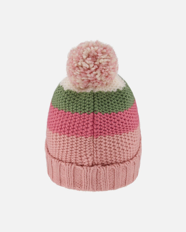 Lined Knit Pompom Hat Pink And Green - H10Z09_000