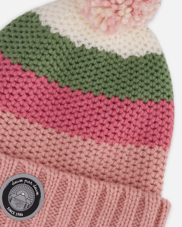 Lined Knit Pompom Hat Pink And Green - H10Z09_000