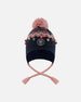 Lined Peruvian Knit Pompom Hat Navy Blue And Pink - H10Z10_000