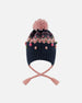 Lined Peruvian Knit Pompom Hat Navy Blue And Pink - H10Z10_000