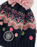 Lined Peruvian Knit Pompom Hat Navy Blue And Pink - H10Z10_000