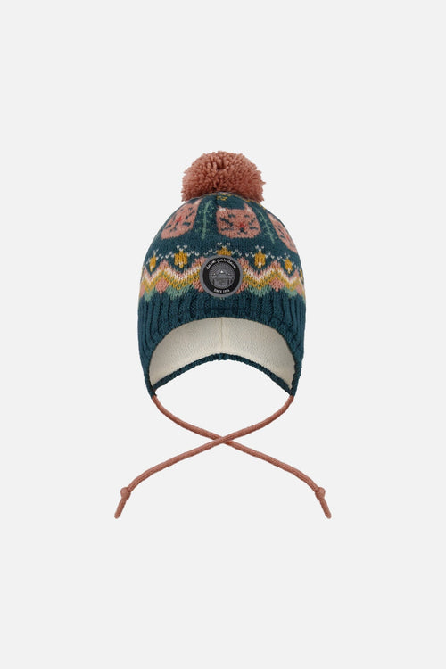 Lined Peruvian Knit Pompom Hat Green And Pink - H10Z11_000