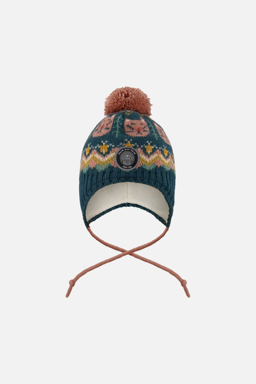 Lined Peruvian Knit Pompom Hat Green And Pink - H10Z11_000