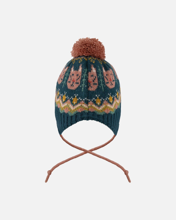 Lined Peruvian Knit Pompom Hat Green And Pink - H10Z11_000