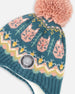 Lined Peruvian Knit Pompom Hat Green And Pink - H10Z11_000