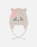 Lined Knit Hat With Ears Off-White And Pink - H10Z12_000