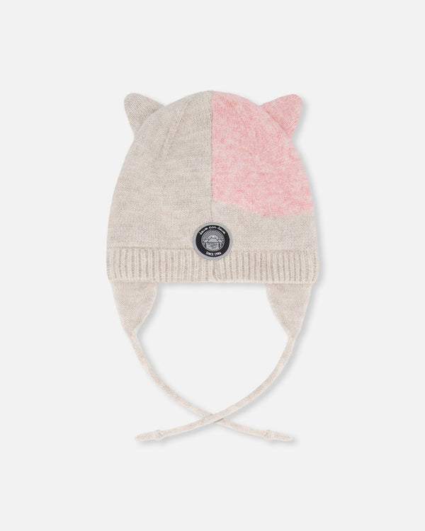 Lined Knit Hat With Ears Off-White And Pink - H10Z12_000