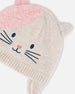 Lined Knit Hat With Ears Off-White And Pink - H10Z12_000