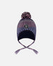 Lined Peruvian Knit Pompom Hat Black And Purple - H10Z13_000