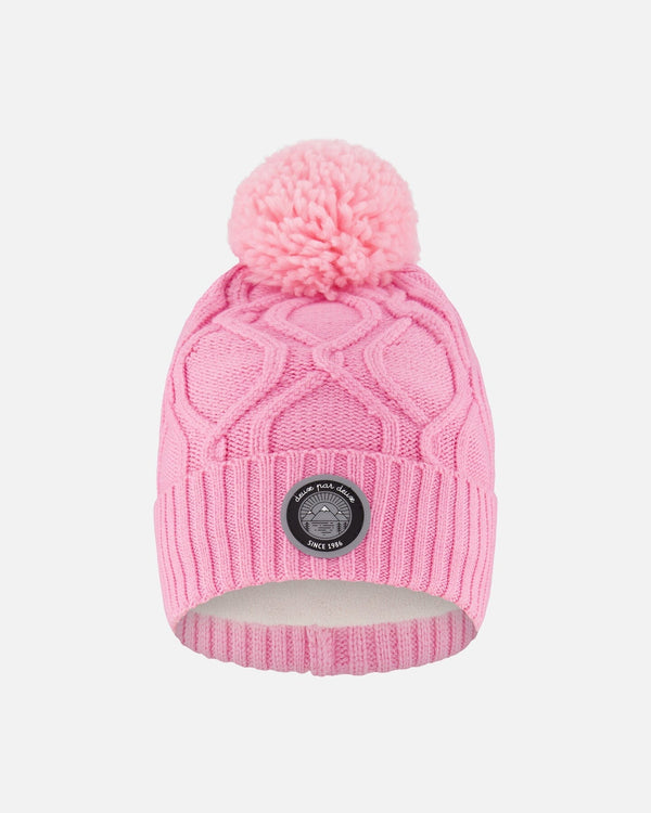 Lined Knit Pompom Hat Pink - H10Z14_624