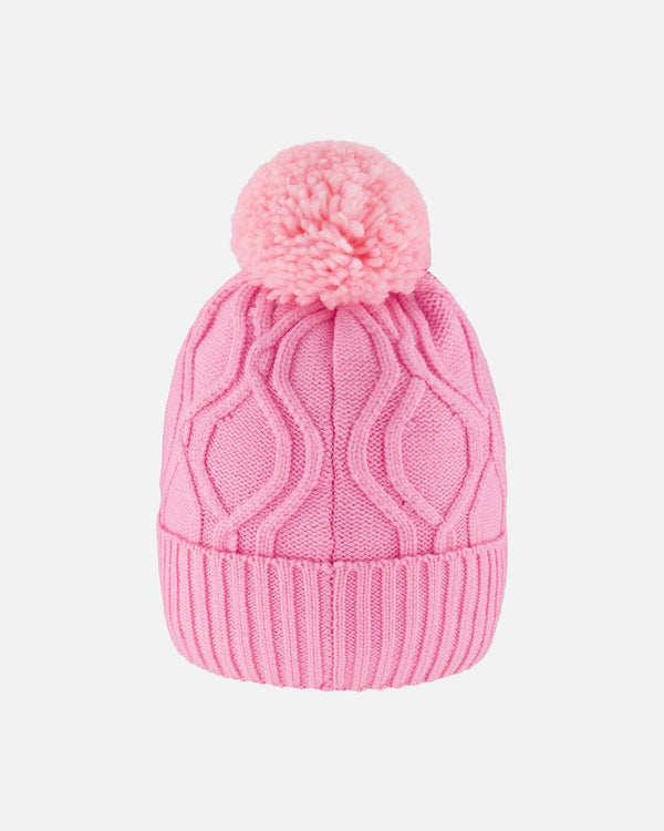 Lined Knit Pompom Hat Pink - H10Z14_624