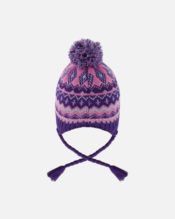 Lined Peruvian Knit Pompom Hat Purple And Pink - H10Z15_000
