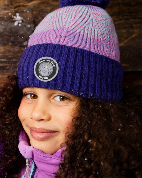 Lined Knit Pompom Hat Purple And Pink - H10Z16_000