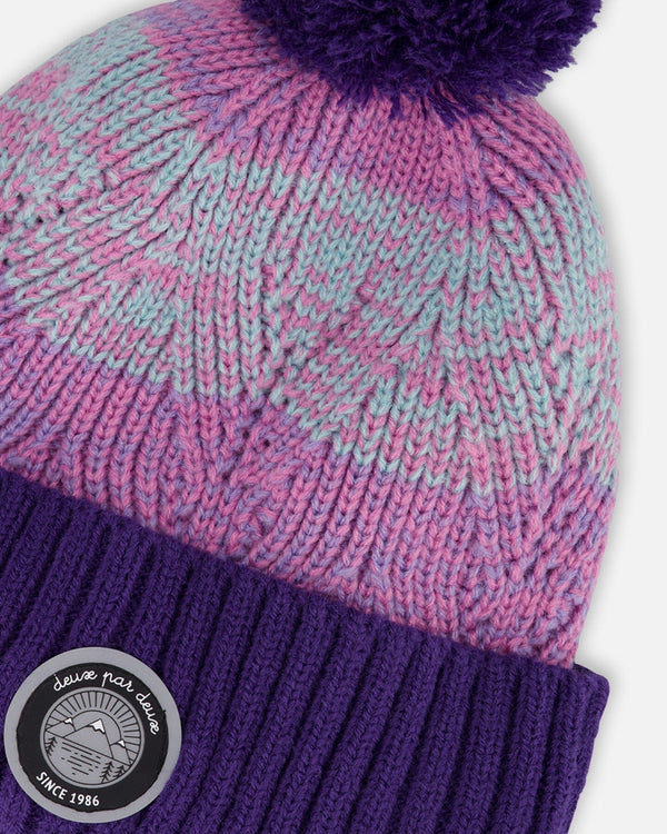 Lined Knit Pompom Hat Purple And Pink - H10Z16_000