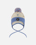 Lined Knit Hat With Ears Off-White And Blue - H10Z18_000