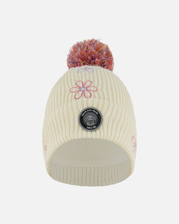 Lined Knit Pompom Hat Off-White And Pink - H10Z19_000