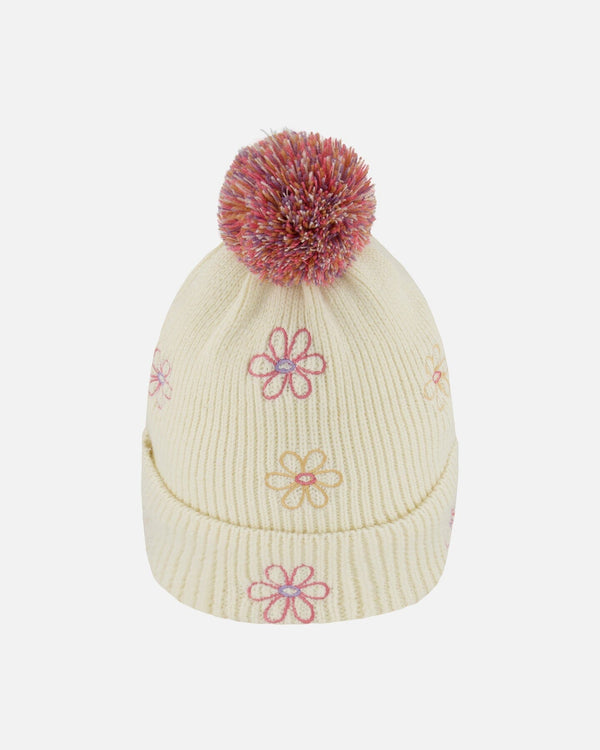 Lined Knit Pompom Hat Off-White And Pink - H10Z19_000
