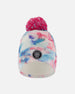 Lined Knit Pompom Hat Blue Flower Print - H10Z21_020