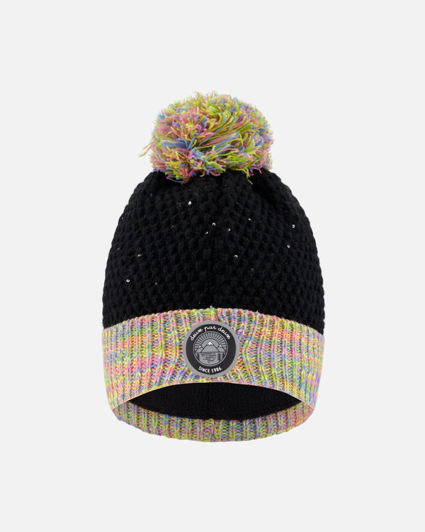 Lined Knit Hat With Pompom Black And Multicolor - H10Z24_000