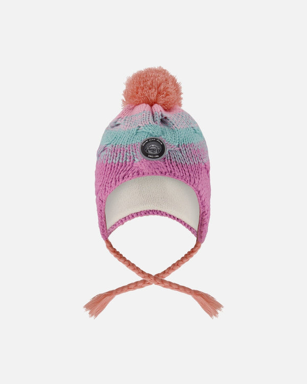Lined Peruvian Knit Pompom Hat Pink, Orange And Turquoise - H10Z26_000