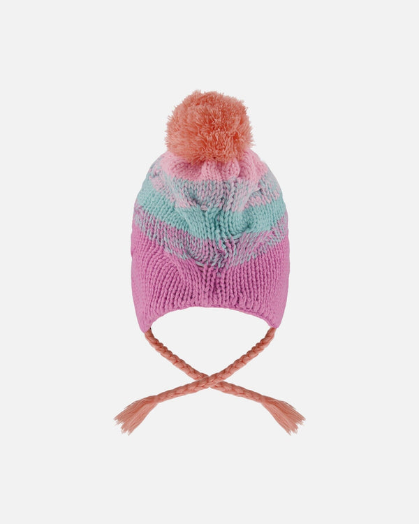 Lined Peruvian Knit Pompom Hat Pink, Orange And Turquoise - H10Z26_000