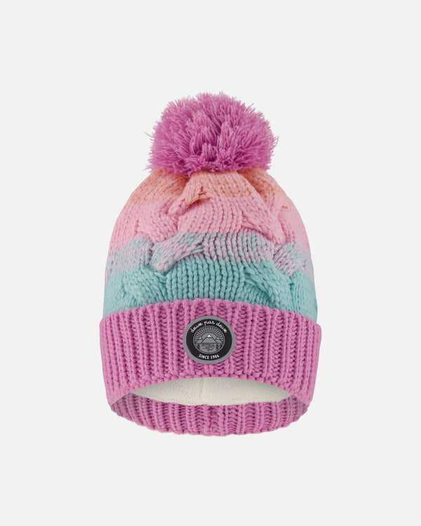 Lined Knit Pompom Hat Pink, Orange And Turquoise - H10Z27_000