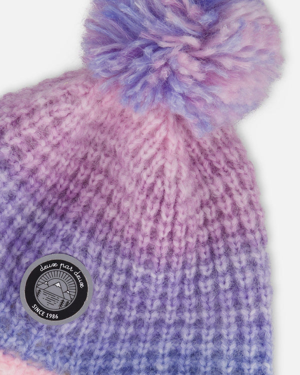 Lined Peruvian Knit Pompom Hat Blue, Purple And Pink - H10Z29_000
