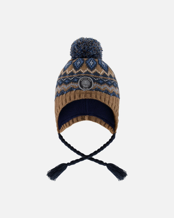 Lined Peruvian Knit Pompom Hat Taupe And Navy - H10Z40_000