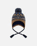 Lined Peruvian Knit Pompom Hat Taupe And Navy - H10Z40_000