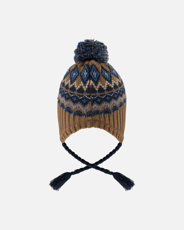 Lined Peruvian Knit Pompom Hat Taupe And Navy - H10Z40_000