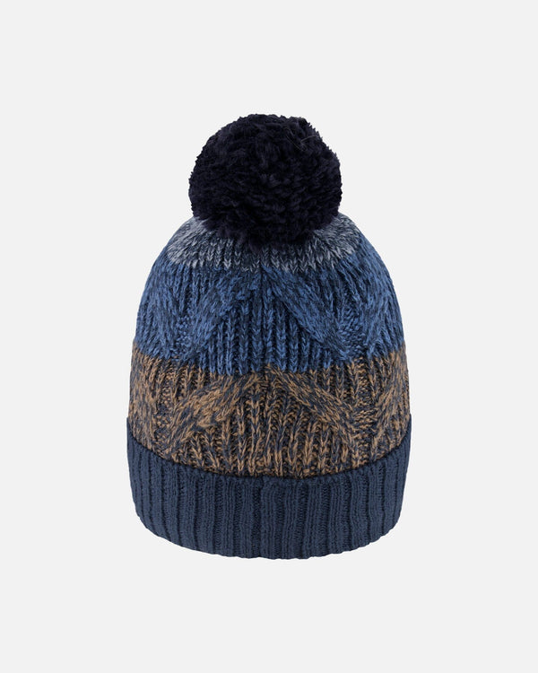 Lined Knit Pompom Hat Taupe And Navy - H10Z41_000