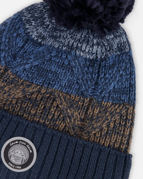 Lined Knit Pompom Hat Taupe And Navy - H10Z41_000